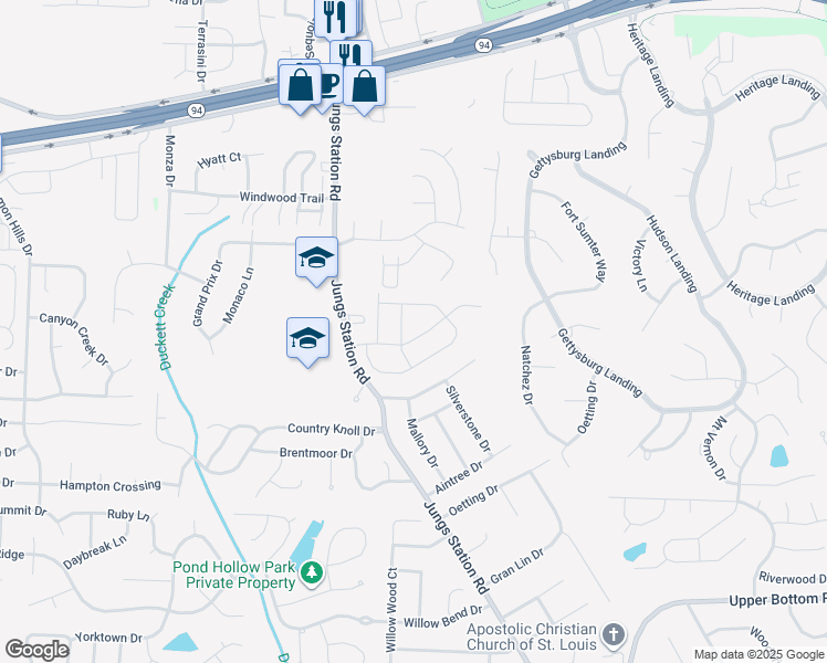map of restaurants, bars, coffee shops, grocery stores, and more near 3039 Plum Creek Drive in St. Peters