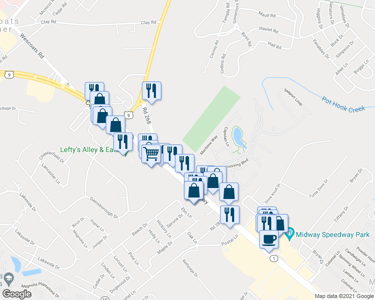 map of restaurants, bars, coffee shops, grocery stores, and more near 34578 Pinnacle Road in Lewes