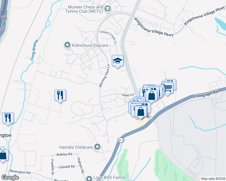 map of restaurants, bars, coffee shops, grocery stores, and more near 7822 Bold Lion Lane in Alexandria