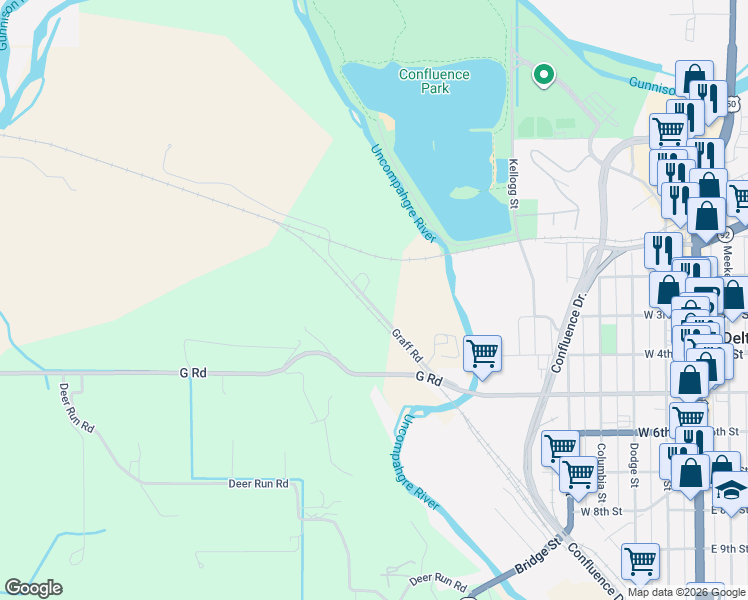 map of restaurants, bars, coffee shops, grocery stores, and more near 6122 Graff Road in Delta