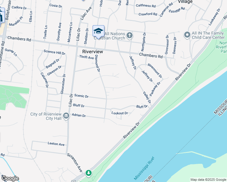 map of restaurants, bars, coffee shops, grocery stores, and more near 352 Midridge Drive in St. Louis