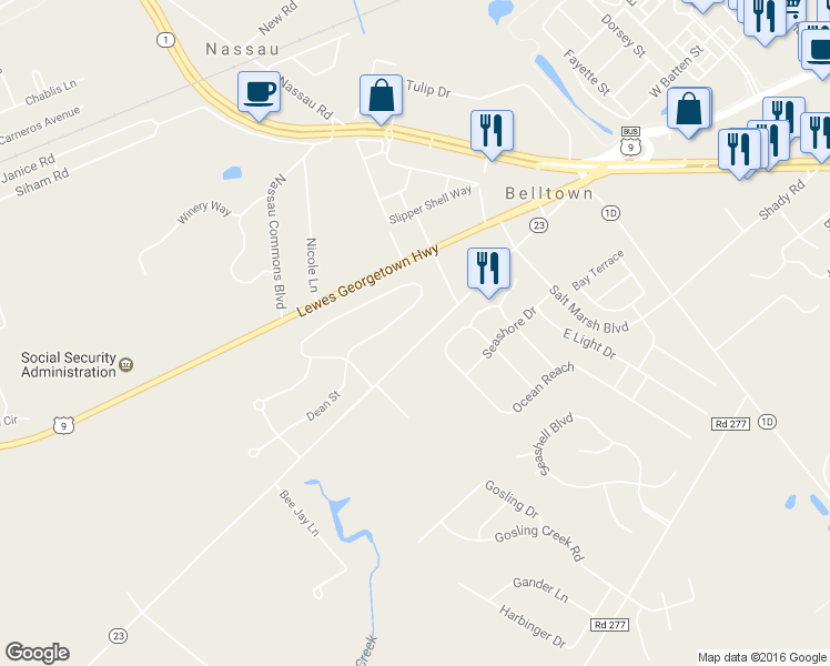 map of restaurants, bars, coffee shops, grocery stores, and more near 17798 Beaver Dam Road in Lewes