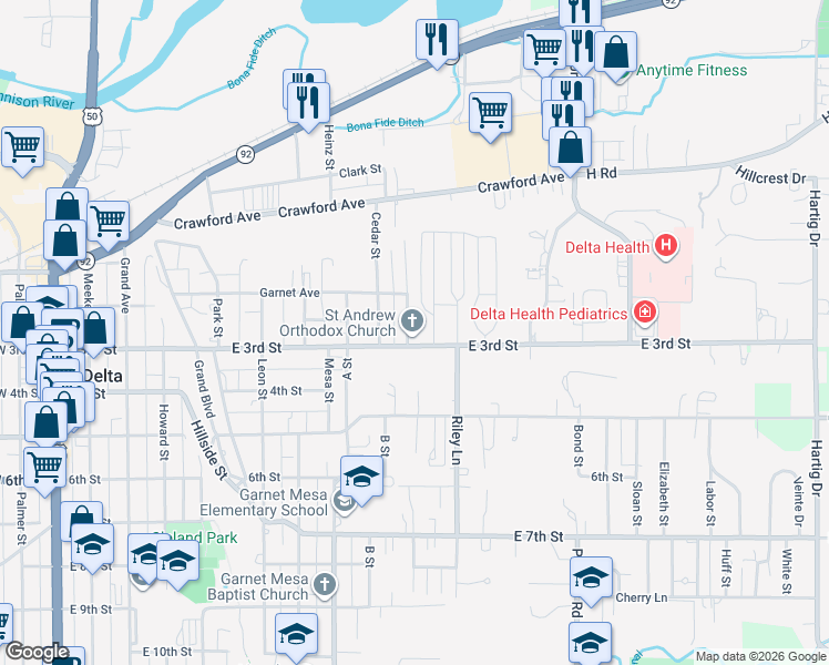 map of restaurants, bars, coffee shops, grocery stores, and more near 286 Bert Street in Delta