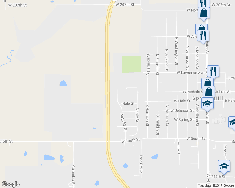 map of restaurants, bars, coffee shops, grocery stores, and more near 21086 Millridge Street in Spring Hill