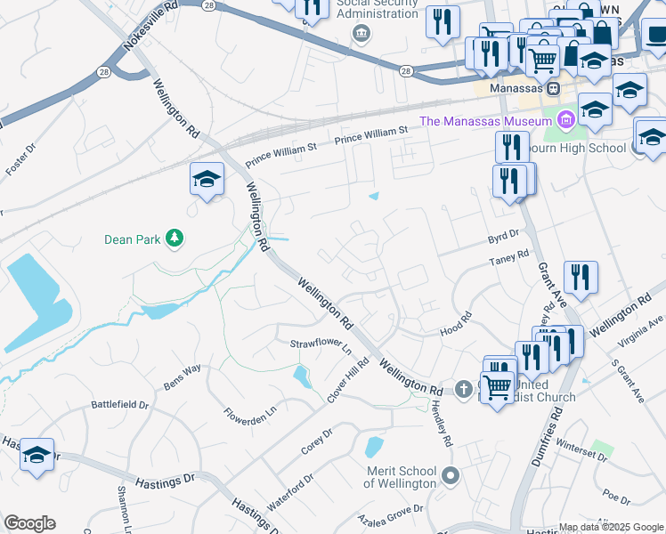 map of restaurants, bars, coffee shops, grocery stores, and more near 9460 Fringe Tree Lane in Manassas