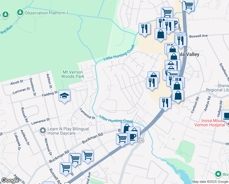 map of restaurants, bars, coffee shops, grocery stores, and more near 7945 Janna Lee Avenue in Alexandria