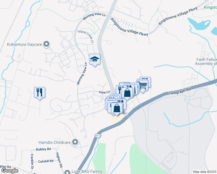 map of restaurants, bars, coffee shops, grocery stores, and more near 7809 Morning Glen Lane in Alexandria
