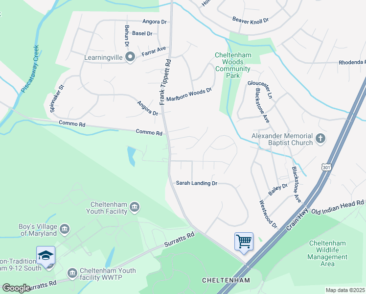 map of restaurants, bars, coffee shops, grocery stores, and more near 10615 Terraco Terrace in Cheltenham