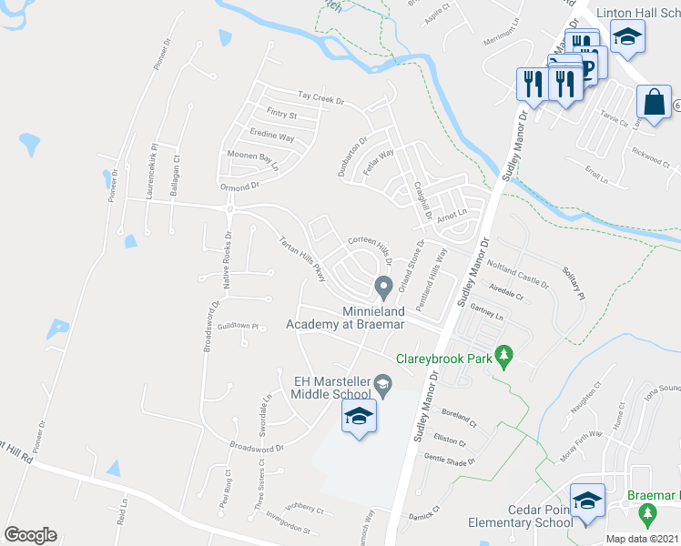 map of restaurants, bars, coffee shops, grocery stores, and more near 9857 Earls Ferry Circle in Bristow