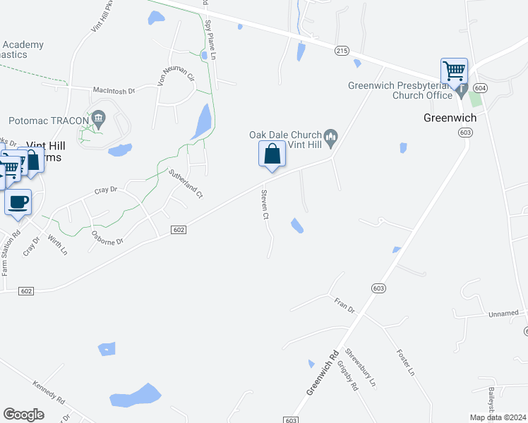 map of restaurants, bars, coffee shops, grocery stores, and more near 7149 Rogues Road in Nokesville