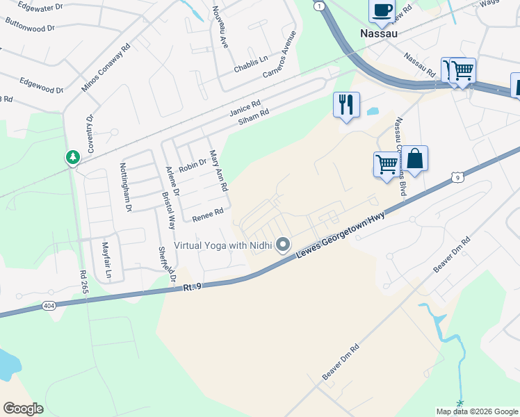 map of restaurants, bars, coffee shops, grocery stores, and more near 24639 Merlot Drive in Lewes