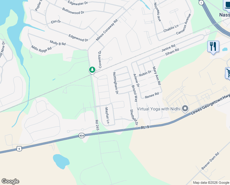 map of restaurants, bars, coffee shops, grocery stores, and more near 7 Nottingham Drive in Lewes