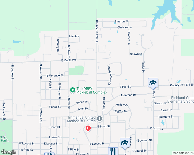 map of restaurants, bars, coffee shops, grocery stores, and more near 900-998 McCane Drive in Olney