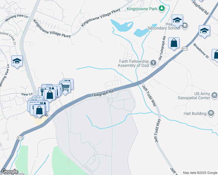 map of restaurants, bars, coffee shops, grocery stores, and more near 6139 Olivet Drive in Kingstowne