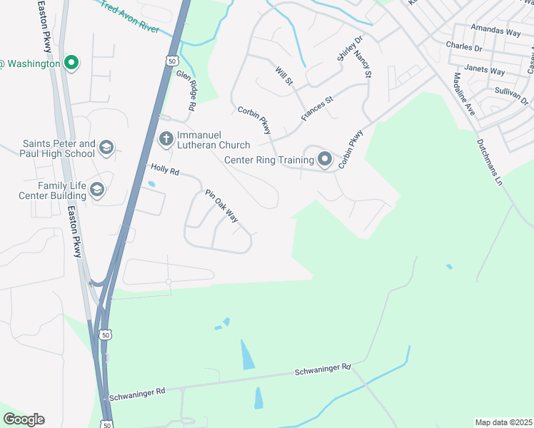 map of restaurants, bars, coffee shops, grocery stores, and more near 29321 Woodridge Drive in Easton