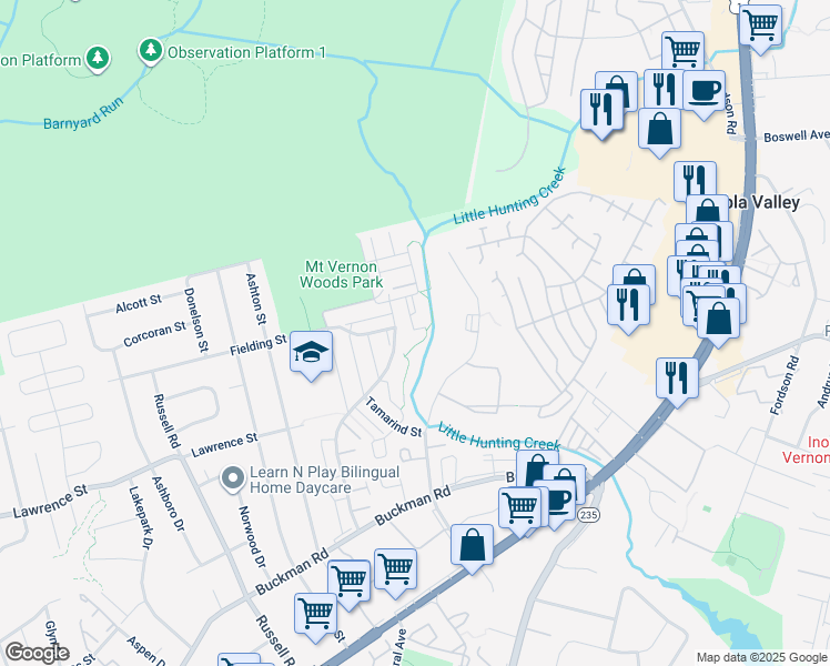 map of restaurants, bars, coffee shops, grocery stores, and more near 8077 Pantano Place in Alexandria