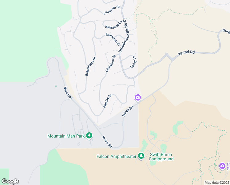 map of restaurants, bars, coffee shops, grocery stores, and more near 390 Paisley Drive in Colorado Springs