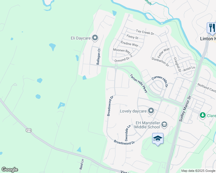 map of restaurants, bars, coffee shops, grocery stores, and more near 13308 Whinney Ford Court in Linton Hall