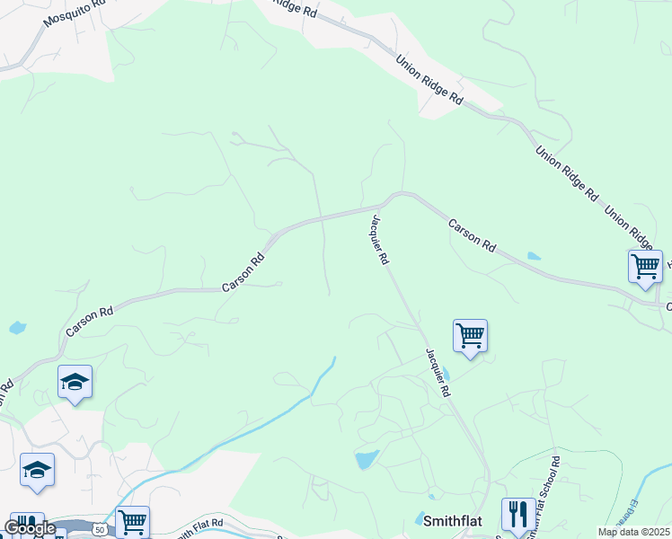 map of restaurants, bars, coffee shops, grocery stores, and more near 1950 Carson Road in Placerville