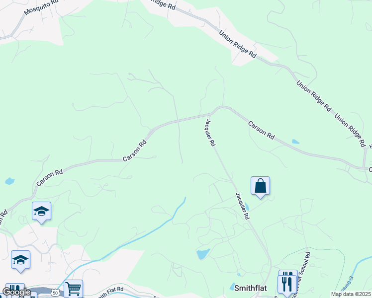 map of restaurants, bars, coffee shops, grocery stores, and more near 1950 Carson Road in Placerville