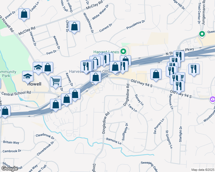 map of restaurants, bars, coffee shops, grocery stores, and more near 36 Cedar Grove Court in Saint Charles