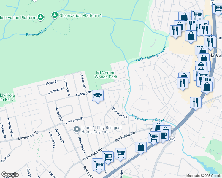map of restaurants, bars, coffee shops, grocery stores, and more near 3941 Sonora Place in Alexandria