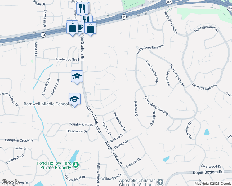 map of restaurants, bars, coffee shops, grocery stores, and more near 2906 Plum Leaf Circle in St. Peters