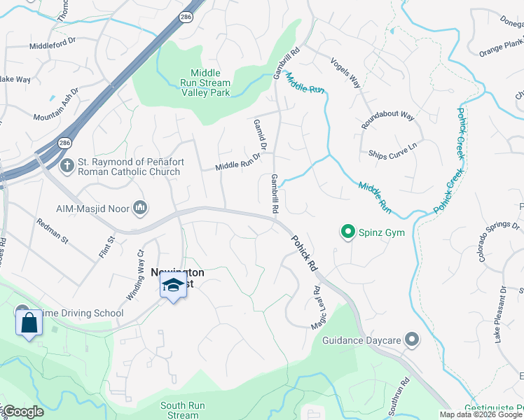 map of restaurants, bars, coffee shops, grocery stores, and more near 7835 Gambrill Woods Way in Springfield