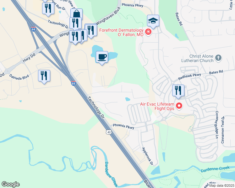 map of restaurants, bars, coffee shops, grocery stores, and more near 22 Doris Avenue in Dardenne Prairie