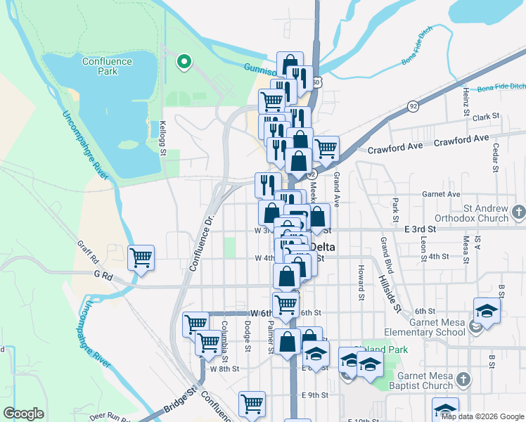map of restaurants, bars, coffee shops, grocery stores, and more near 253 Palmer Street in Delta