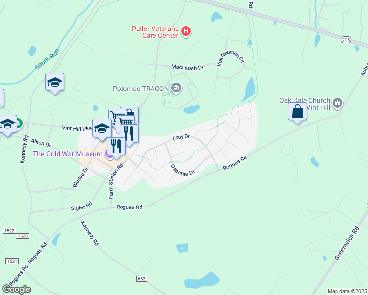 map of restaurants, bars, coffee shops, grocery stores, and more near 4056 Shrayer Court in Warrenton