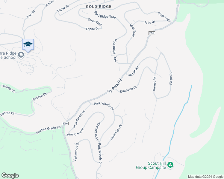 map of restaurants, bars, coffee shops, grocery stores, and more near Sly Park Road in Pollock Pines
