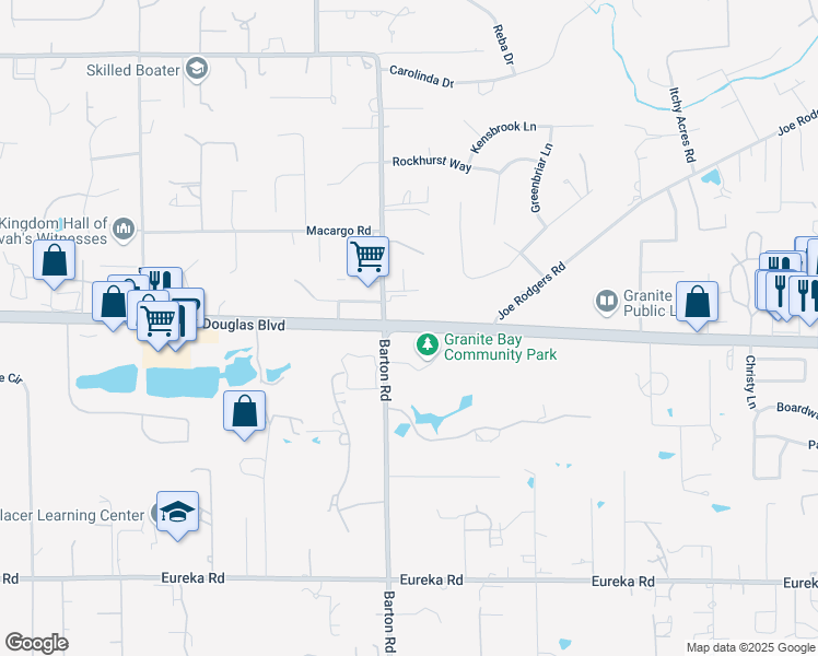map of restaurants, bars, coffee shops, grocery stores, and more near 6044 Douglas Boulevard in Granite Bay