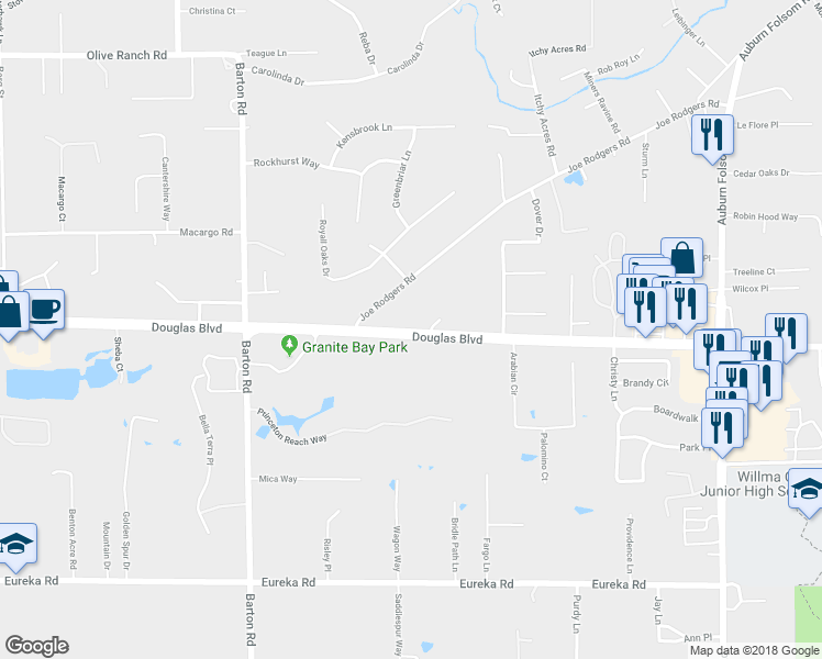 map of restaurants, bars, coffee shops, grocery stores, and more near 6365 Douglas Blvd in Granite Bay
