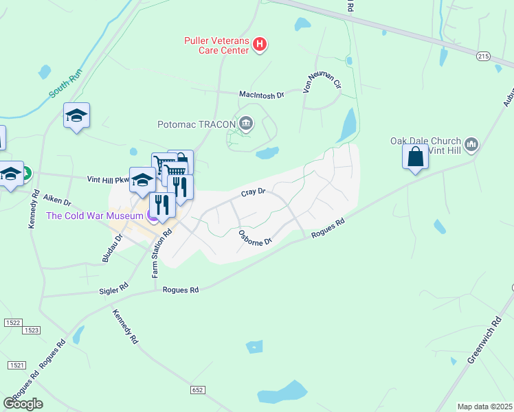 map of restaurants, bars, coffee shops, grocery stores, and more near 4056 Shrayer Court in Warrenton