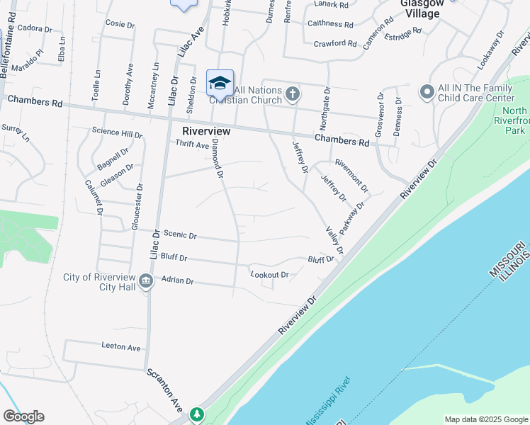 map of restaurants, bars, coffee shops, grocery stores, and more near 343 Midridge Drive in St. Louis