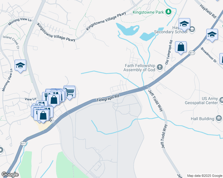 map of restaurants, bars, coffee shops, grocery stores, and more near 6103 Olivet Drive in Alexandria