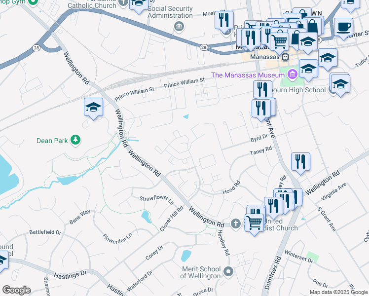 map of restaurants, bars, coffee shops, grocery stores, and more near 9310 Fringe Tree Lane in Manassas