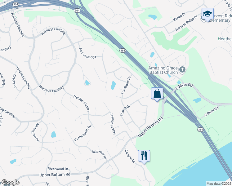 map of restaurants, bars, coffee shops, grocery stores, and more near 39 Bonhomme Richard Court in Saint Charles