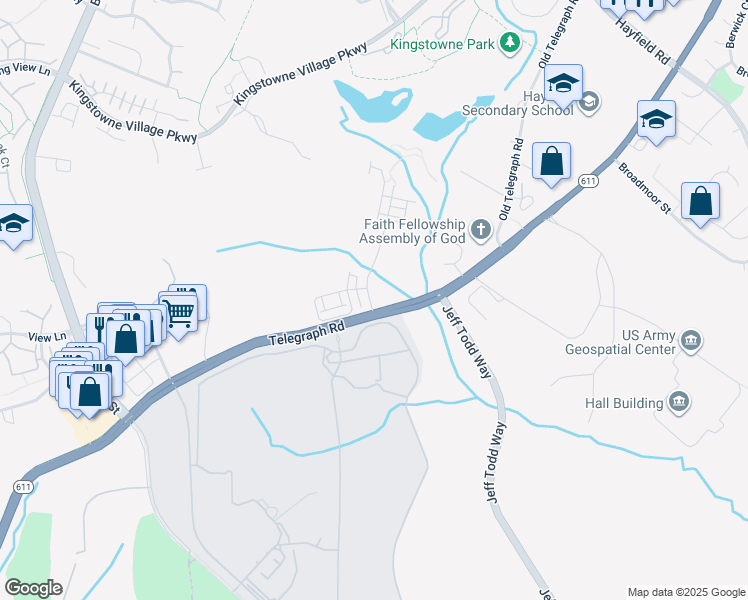 map of restaurants, bars, coffee shops, grocery stores, and more near 7927 Ashland Drive in Alexandria