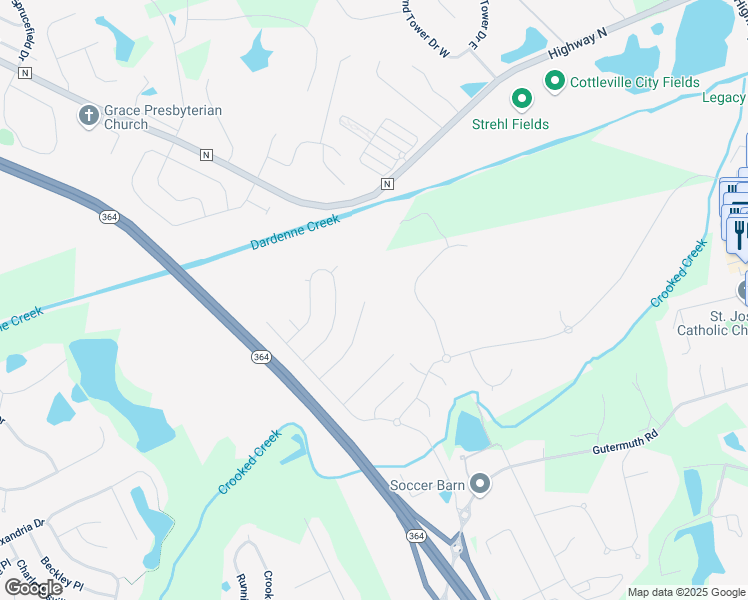 map of restaurants, bars, coffee shops, grocery stores, and more near 8034 Cotswald Trail in Cottleville