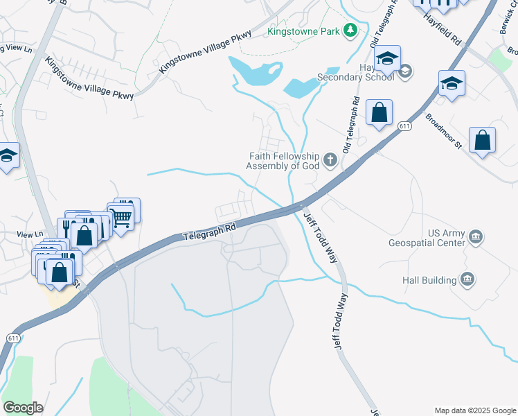 map of restaurants, bars, coffee shops, grocery stores, and more near 7925 Ashland Drive in Alexandria