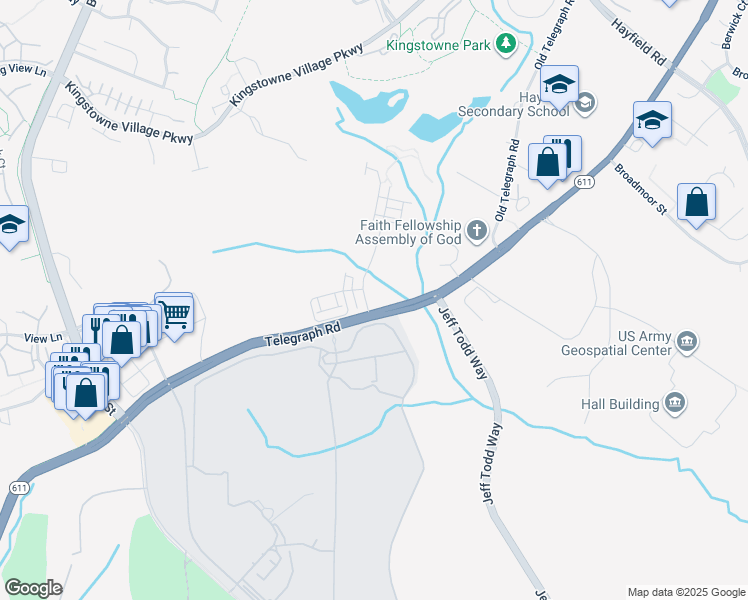 map of restaurants, bars, coffee shops, grocery stores, and more near 7925 Ashland Drive in Alexandria