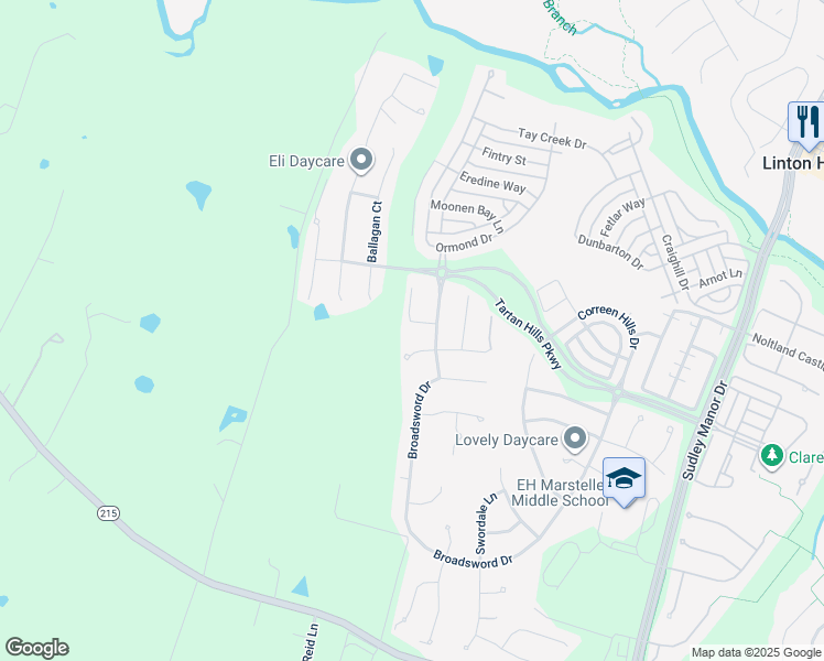 map of restaurants, bars, coffee shops, grocery stores, and more near 13209 Dunnegan Head Place in Linton Hall