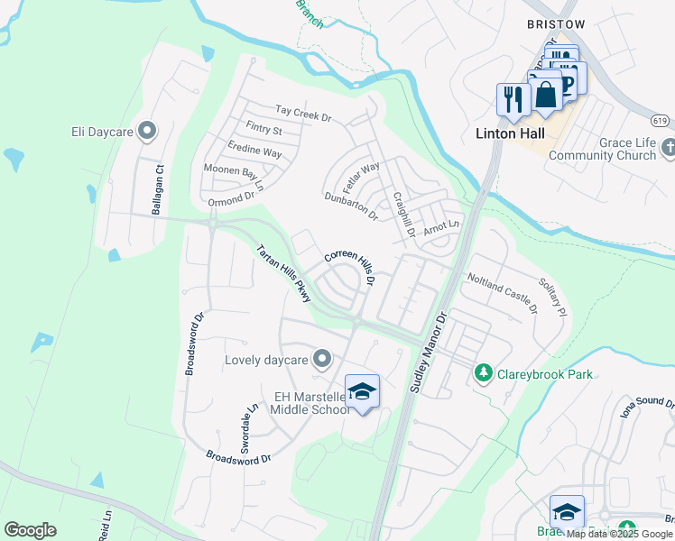 map of restaurants, bars, coffee shops, grocery stores, and more near 13036 Bath Gate Way in Bristow