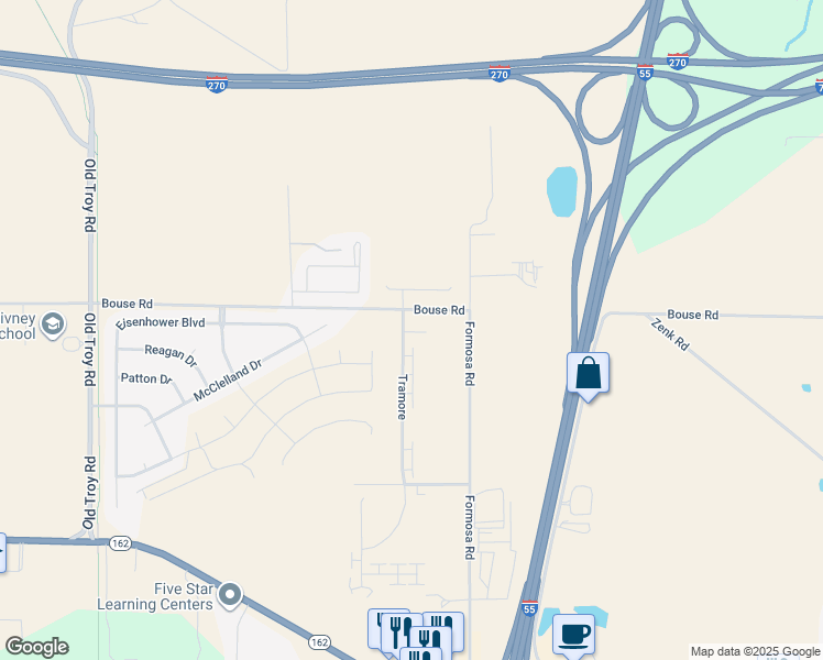 map of restaurants, bars, coffee shops, grocery stores, and more near 2318 Tramore in Troy