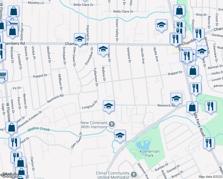 map of restaurants, bars, coffee shops, grocery stores, and more near 9705 Winkler Drive in St. Louis
