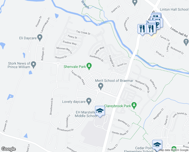 map of restaurants, bars, coffee shops, grocery stores, and more near 12967 Slateford Lane in Bristow
