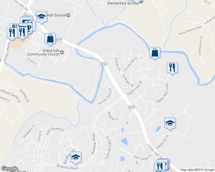 map of restaurants, bars, coffee shops, grocery stores, and more near 9744 Runner Stone Place in Bristow