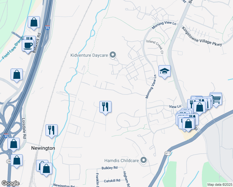 map of restaurants, bars, coffee shops, grocery stores, and more near 6867 Rolling Creek Way in Alexandria